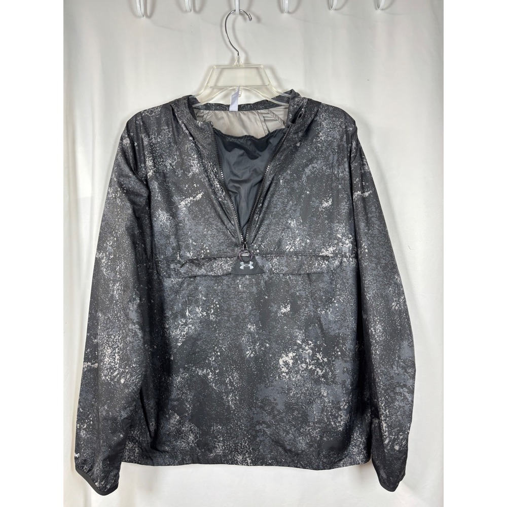 Under Armour Womens Grey Black Marble Print Half Zip Hooded Windbreaker Jacket M